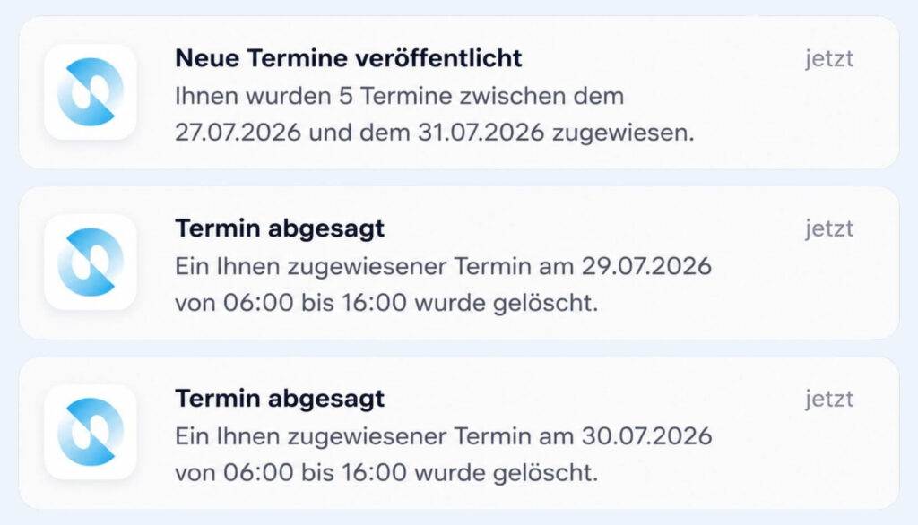 Push-Mitteilungen zu neuen und abgesagten Terminen auf dem Smartphone