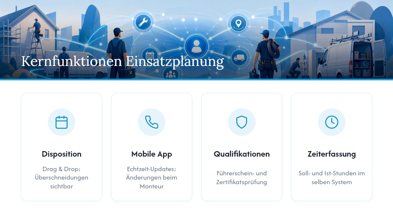 Symbole, die die wichtigsten Funktionen von Deployment-Software auf einen Blick vermitteln