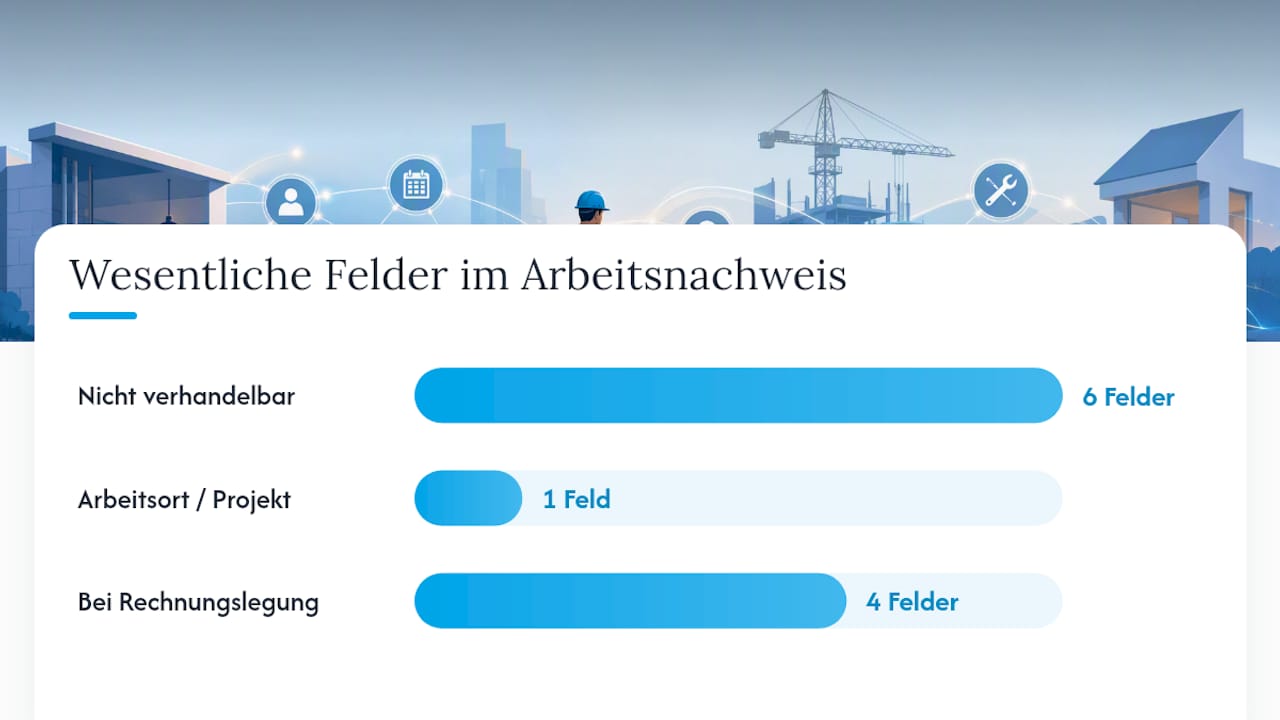 Pflichtangaben für einen wasserdichten Arbeitsnachweis — overview diagram