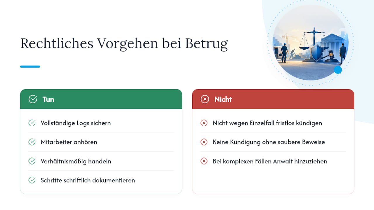Was droht rechtlich bei nachgewiesenem Arbeitszeitbetrug? — overview diagram