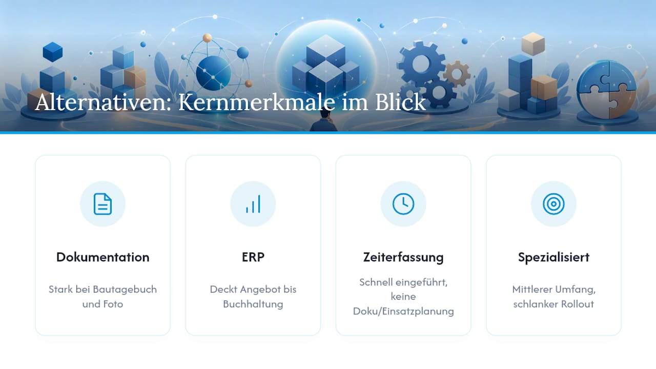 Vier Softwarekategorien im Handwerk im Vergleich