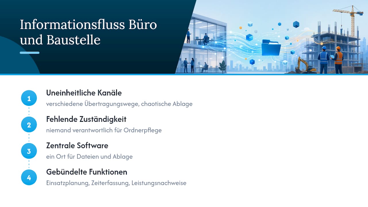 Zentraler Informationsaustausch zwischen Büro und Baustelle