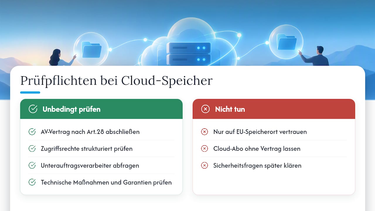 Cloud-Speicher und Datenschutz: Prüfpflichten bei personenbezogenen Daten — overview diagram